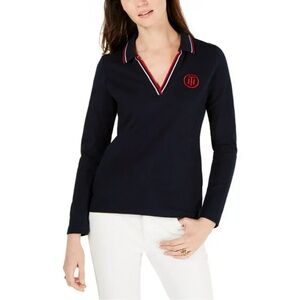 Tommy Hilfiger - Preppy Long-Sleeve V-Neck Polo Top